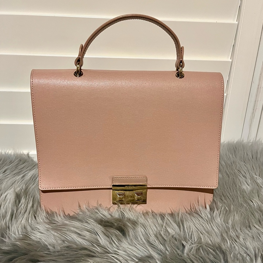 Furla Bella Saffiano Top Handle Bag Poudre (nude pink); gold tone hardware